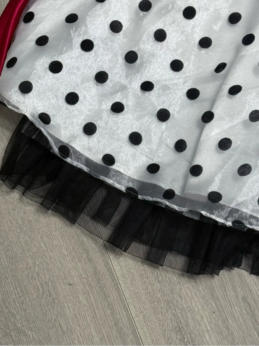 Emily West Black Velvet & White Polka Dot Party Dress with Berry Sash